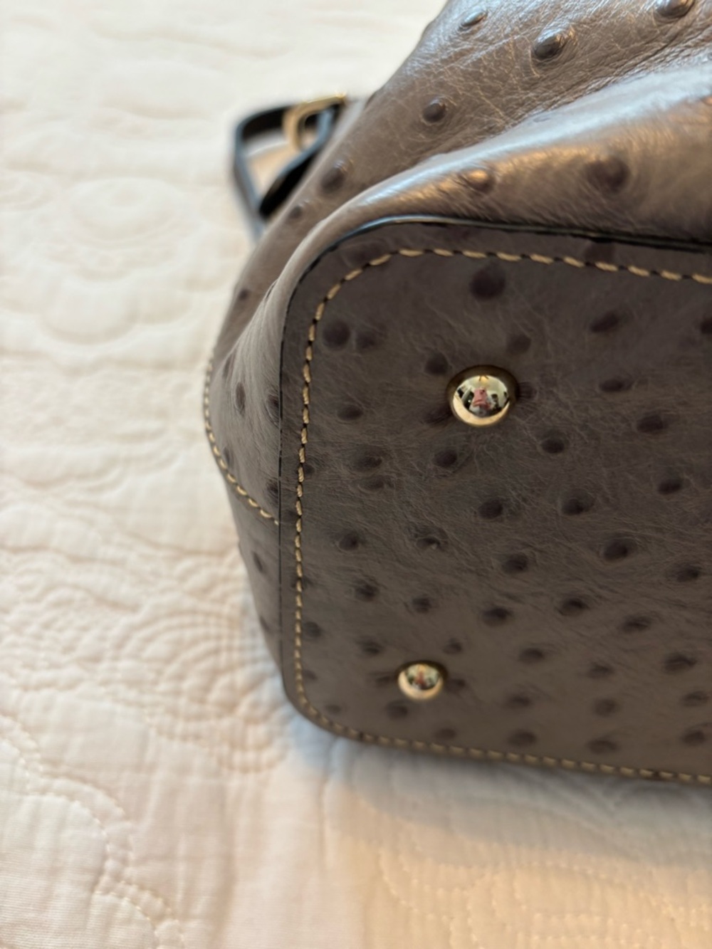 Dooney & Bourke Mini Barlow Gray Ostrich-Embossed Satchel with Black Handles - Picture 9 of 13